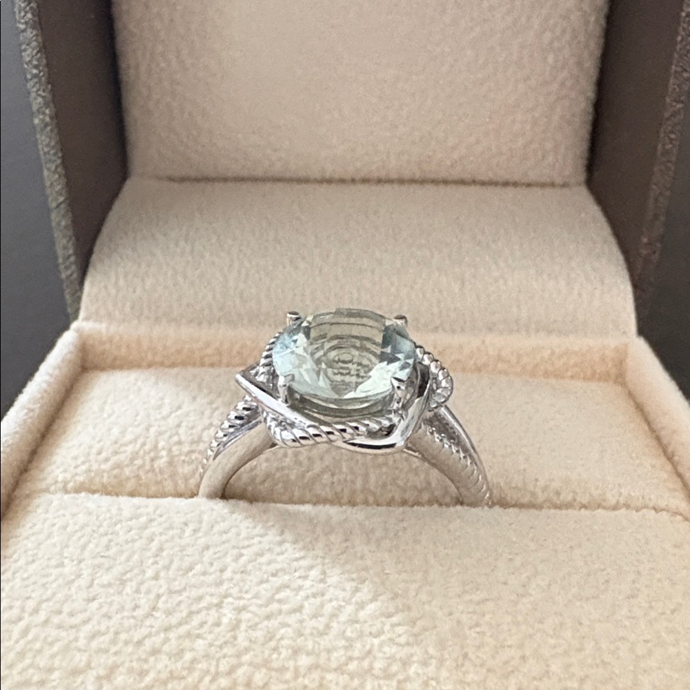 Sterling Silver Ring with Round Green Amethyst (size 7)